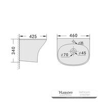 YS26637 セラミック製壁掛け洗面器、一体型トーテム洗面器。