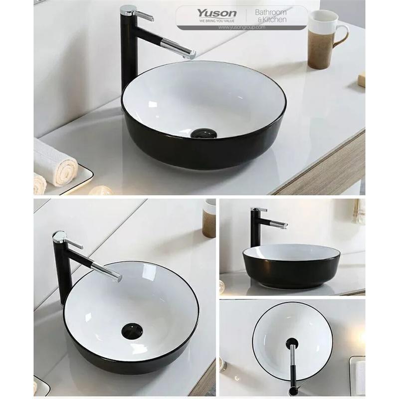 YS28447-BW カウンター洗面器の上の黒と白のセラミック、芸術的な洗面器、セラミックシンク。