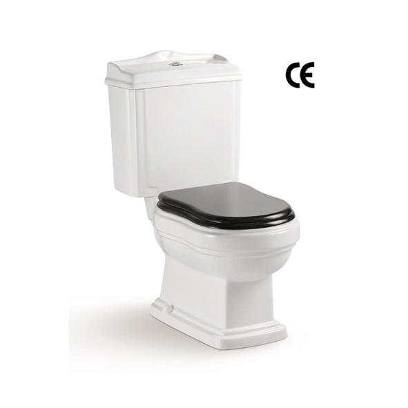 YS22209Pレトロデザインの2ピースセラミックトイレ、密結合Pトラップウォッシュダウントイレ。