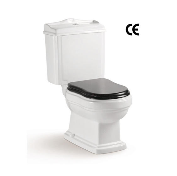 YS22209Sレトロデザインの2ピースセラミックトイレ、密結合Pトラップウォッシュダウントイレ。